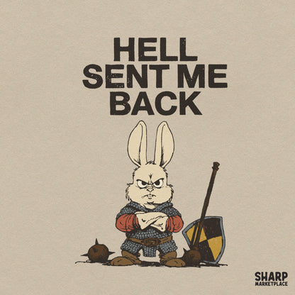Angry knight bunny armor art in a retro funny sarcastic PNG design for dark humor shirts and print on demand apparel