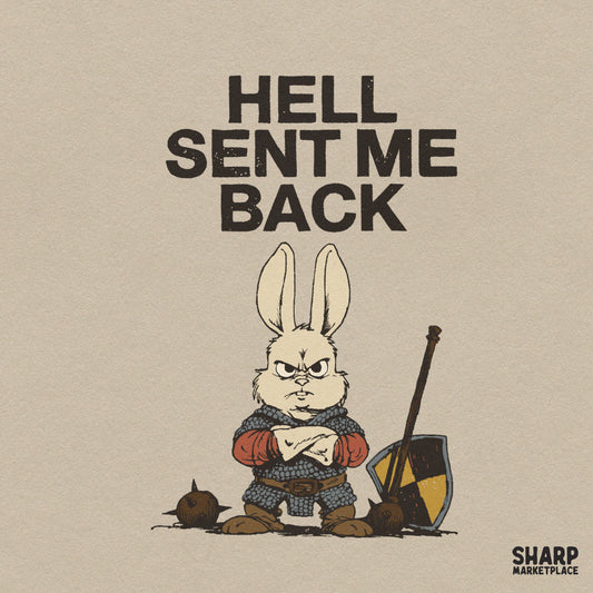 Angry knight bunny armor art in a retro funny sarcastic PNG design for dark humor shirts and print on demand apparel