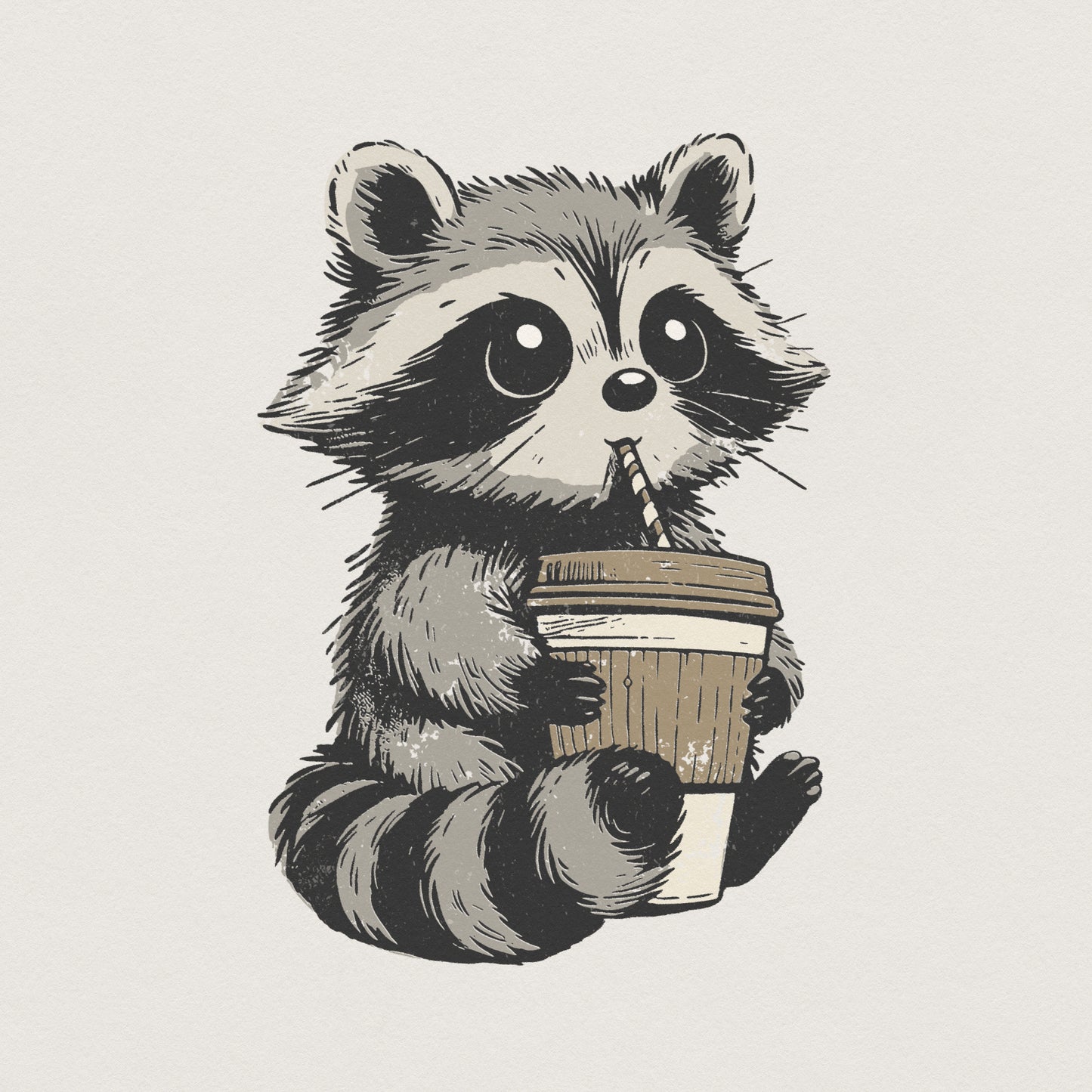 Cute Raccoon PNG Holding Coffee Cup, Digital Download Animal Art - 300