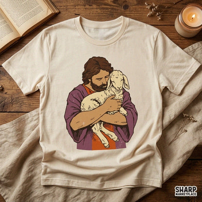Gentle Shepherd Holding Lost Lamb Art, Vintage Christian