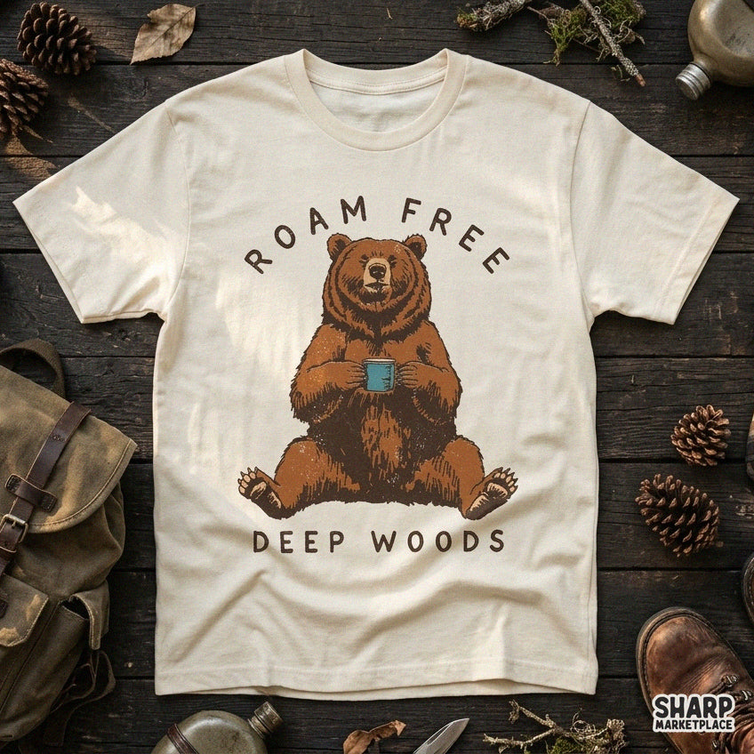 Roam Free Deep Woods PNG, Grizzly Bear Coffee Shirt