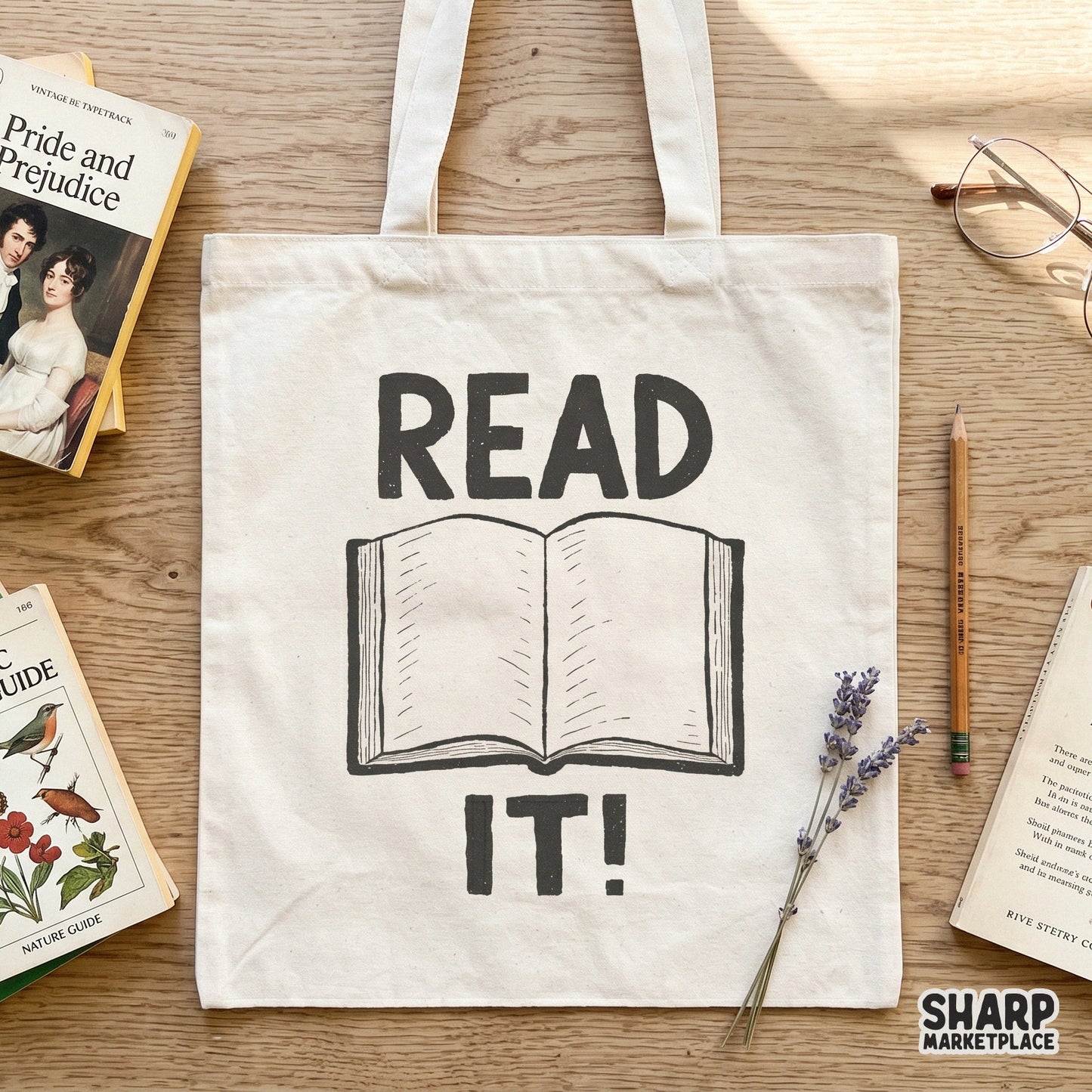 Retro open book PNG with Read It text for vintage bookworm t-shirts and reading club bookmarks digital download design