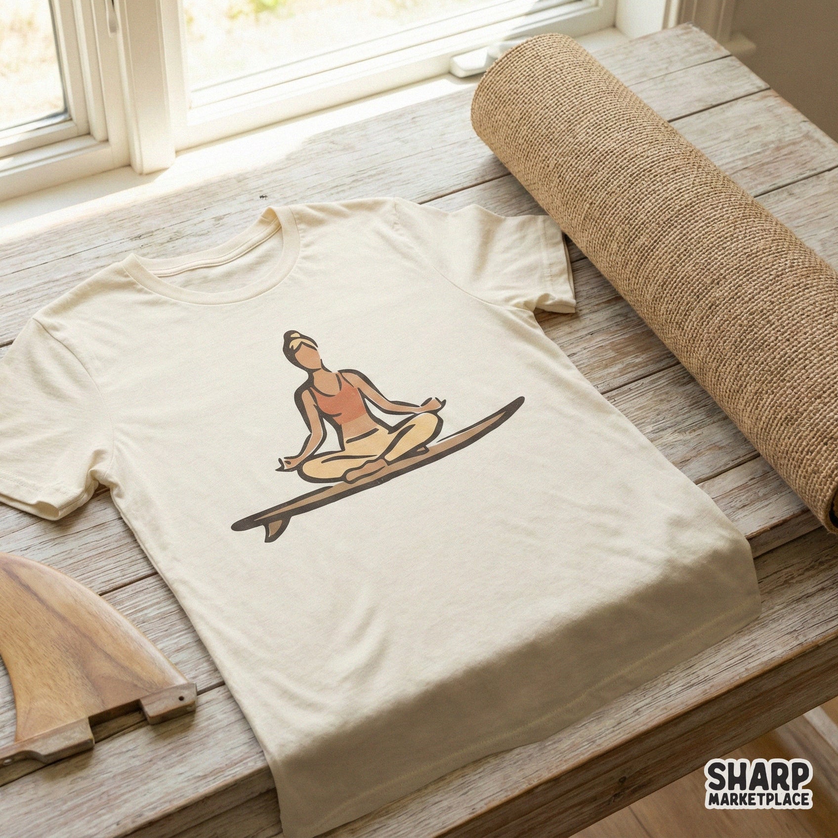 Yoga Surf Girl PNG, Zen Surfer Art Download - 300 DPI Design for T-Shirt