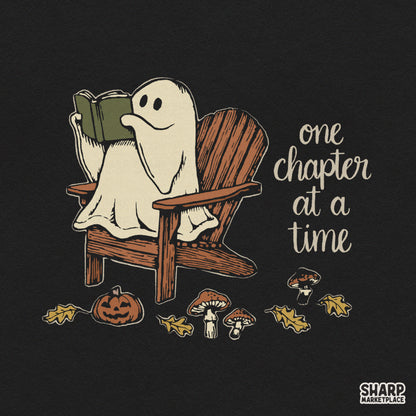 Cute ghost reading a book retro graphic for fall cozy reader t-shirts and spooky season PNG downloads