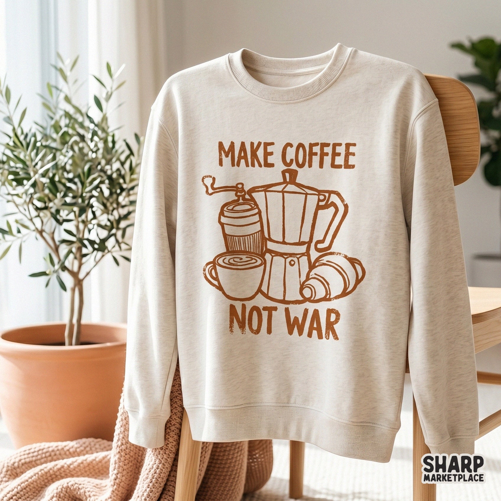 Trendy monochromatic coffee art with a vintage texture, perfect for DIY print projects, apparel designs, and sarcastic kitchen wall art.