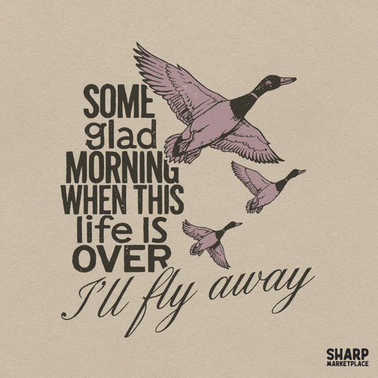 Vintage mallard duck sublimation PNG design with Christian faith hunting phrase I'll Fly Away for t-shirt graphics