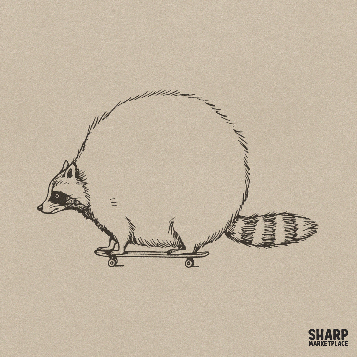 Round Chubby Raccoon on Skateboard Sketch Trendy PNG Shirt