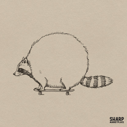 Round Chubby Raccoon on Skateboard Sketch Trendy PNG Shirt