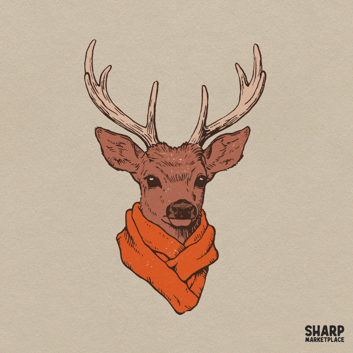 Whimsical Buck With Knitted Scarf in Antlers Fall PNG