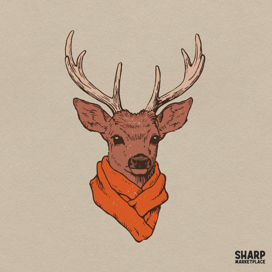Whimsical Buck With Knitted Scarf in Antlers Fall PNG
