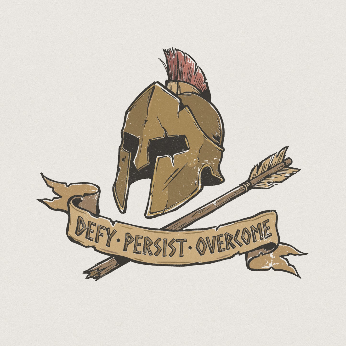 Defy Persist Overcome PNG Spartan Helmet, Motivational Warrior Art - 300