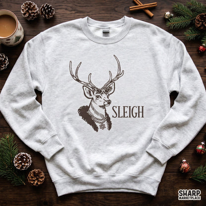 Boujee deer with glam antlers and pearls sublimation PNG design for a funny Christmas reindeer t-shirt