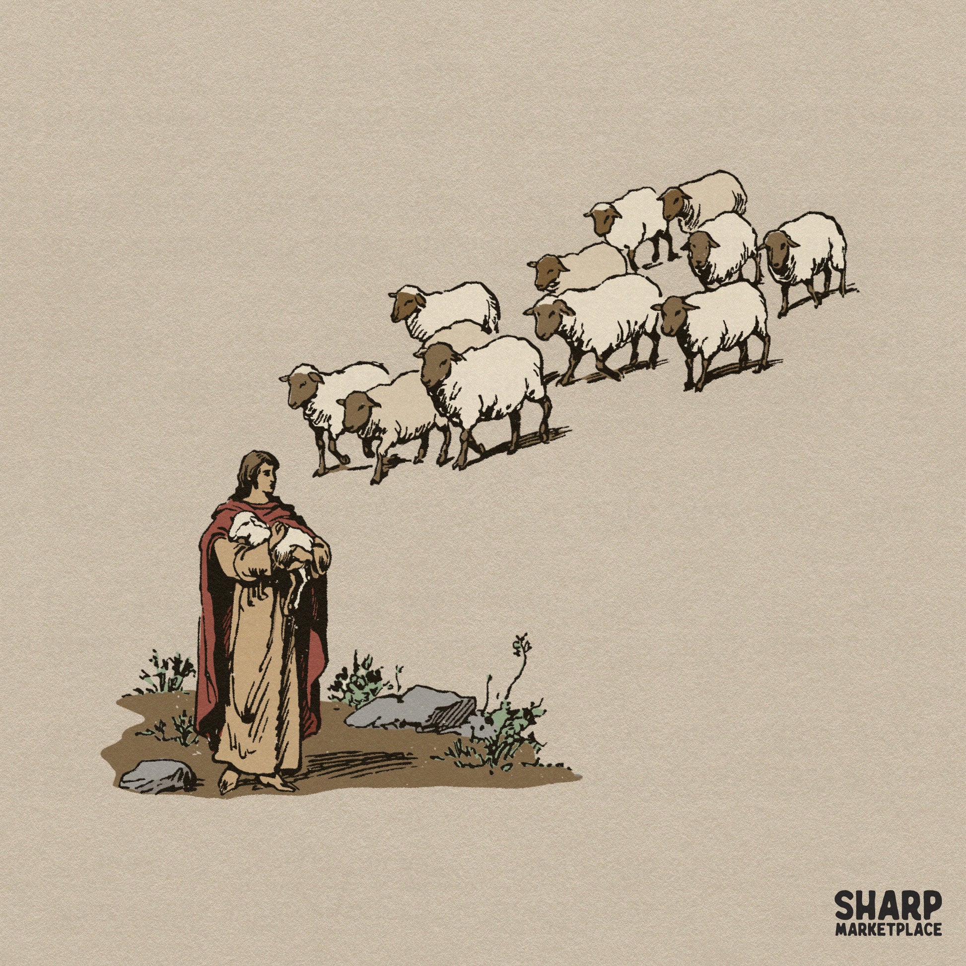 Jesus the Good Shepherd carrying a lost sheep Christian artwork for religious Easter sublimation and Bible verse prints