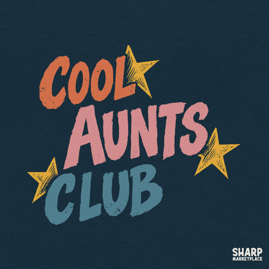 Cool Aunts Club retro pink typography PNG design with star accents for t-shirts and sublimation