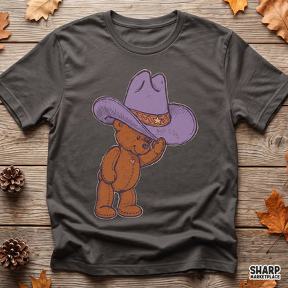 Cute Brown Teddy Bear Tipping Purple Hat, Western PNG