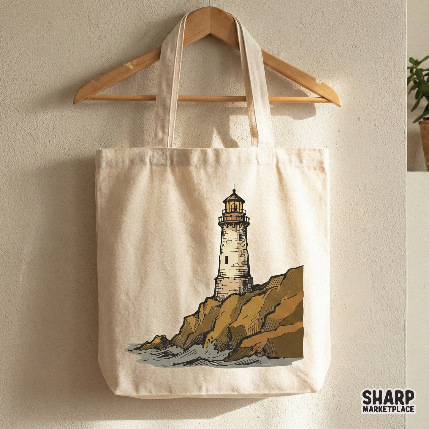 Lighthouse Coastal Art PNG, Nautical Cliff Illustration - 300 DPI Design