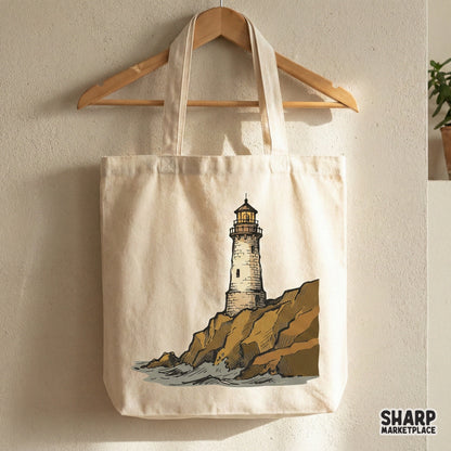 Lighthouse Coastal Art PNG, Nautical Cliff Illustration - 300 DPI Design