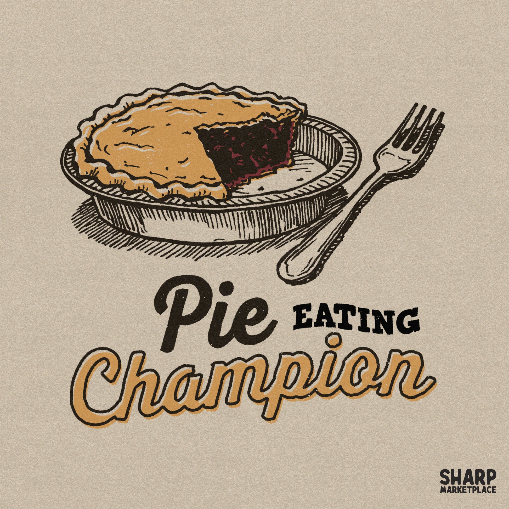 Retro pie eating champion design for autumn t-shirts and fall sublimation crafts featuring baking humor