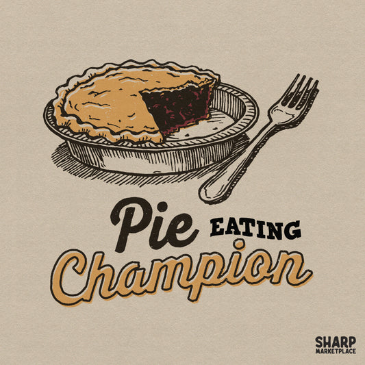 Retro pie eating champion design for autumn t-shirts and fall sublimation crafts featuring baking humor