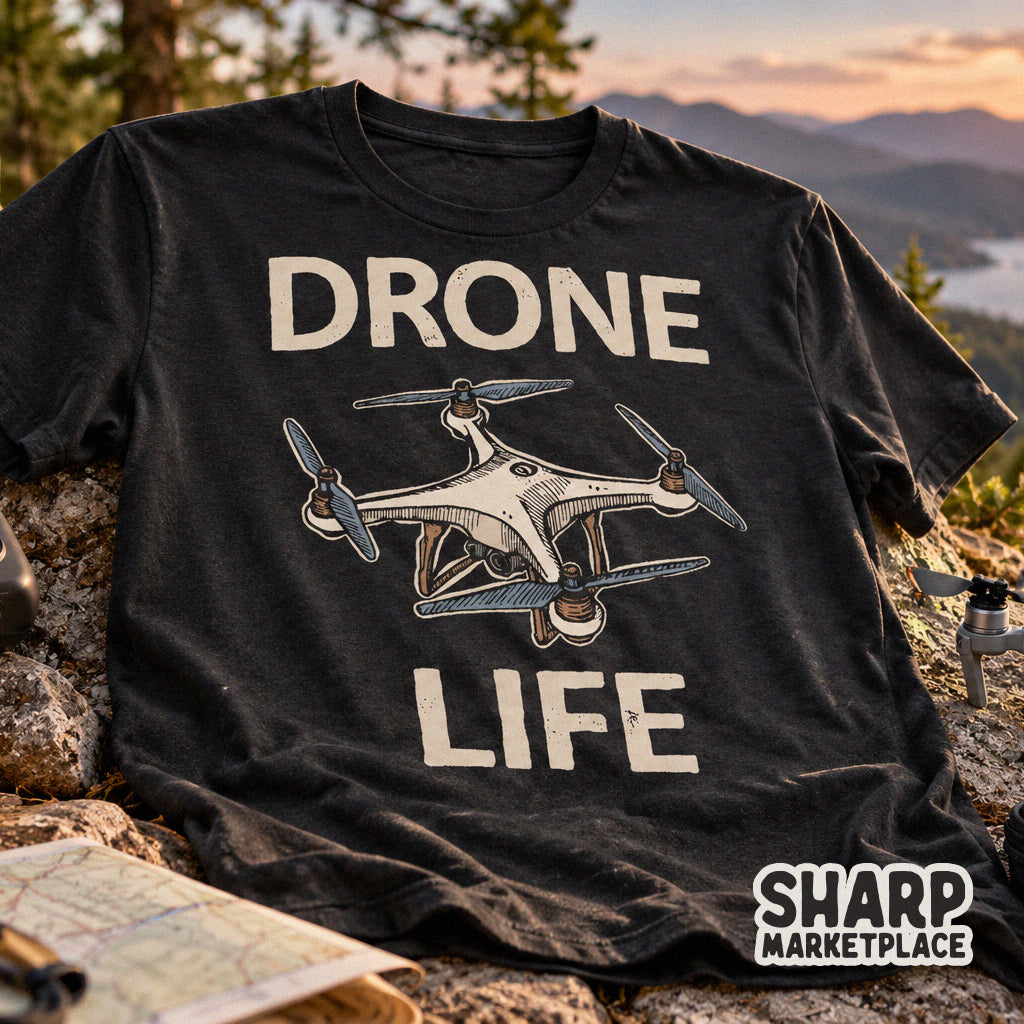Retro drone life quadcopter pilot illustration PNG for sublimation t-shirts and tumblers