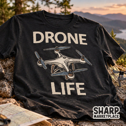 Retro drone life quadcopter pilot illustration PNG for sublimation t-shirts and tumblers