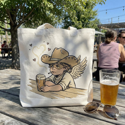 Cowboy Angel with Beer PNG, Funny Country Western Art - 300 DPI Design