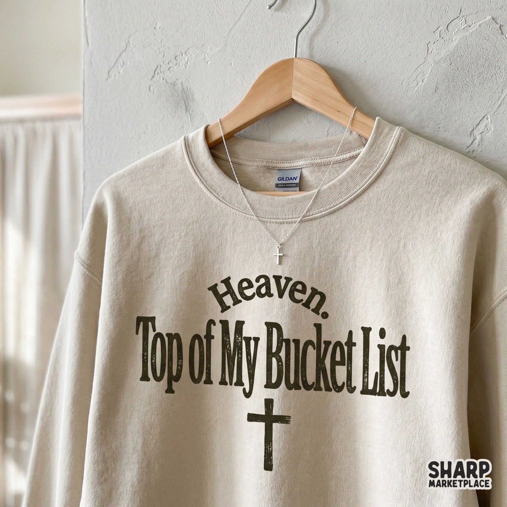Inspirational Christian digital download with a rustic cross and bold typography, ideal for sublimation printing on apparel or home decor items.