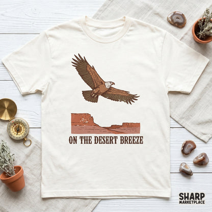 Digital download graphic of a soaring eagle and desert mesa canyon, perfect for western-themed sublimation shirts, stickers, or wall art.