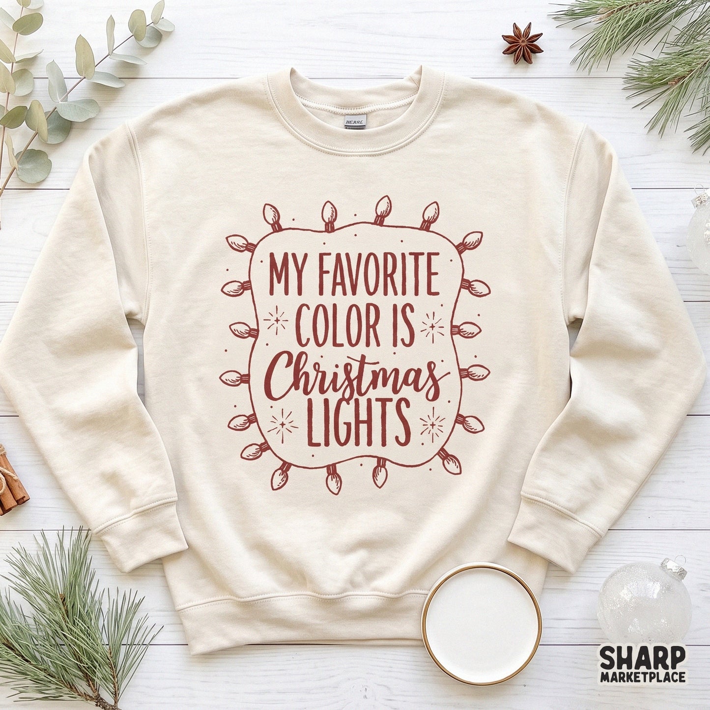 Funny retro My Favorite Color Is Christmas Lights shirt design for festive holiday apparel and winter sublimation crafts