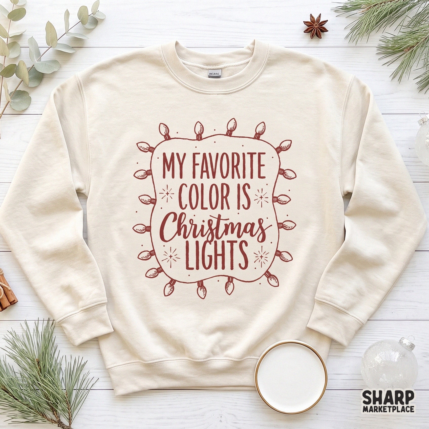 Funny retro My Favorite Color Is Christmas Lights shirt design for festive holiday apparel and winter sublimation crafts