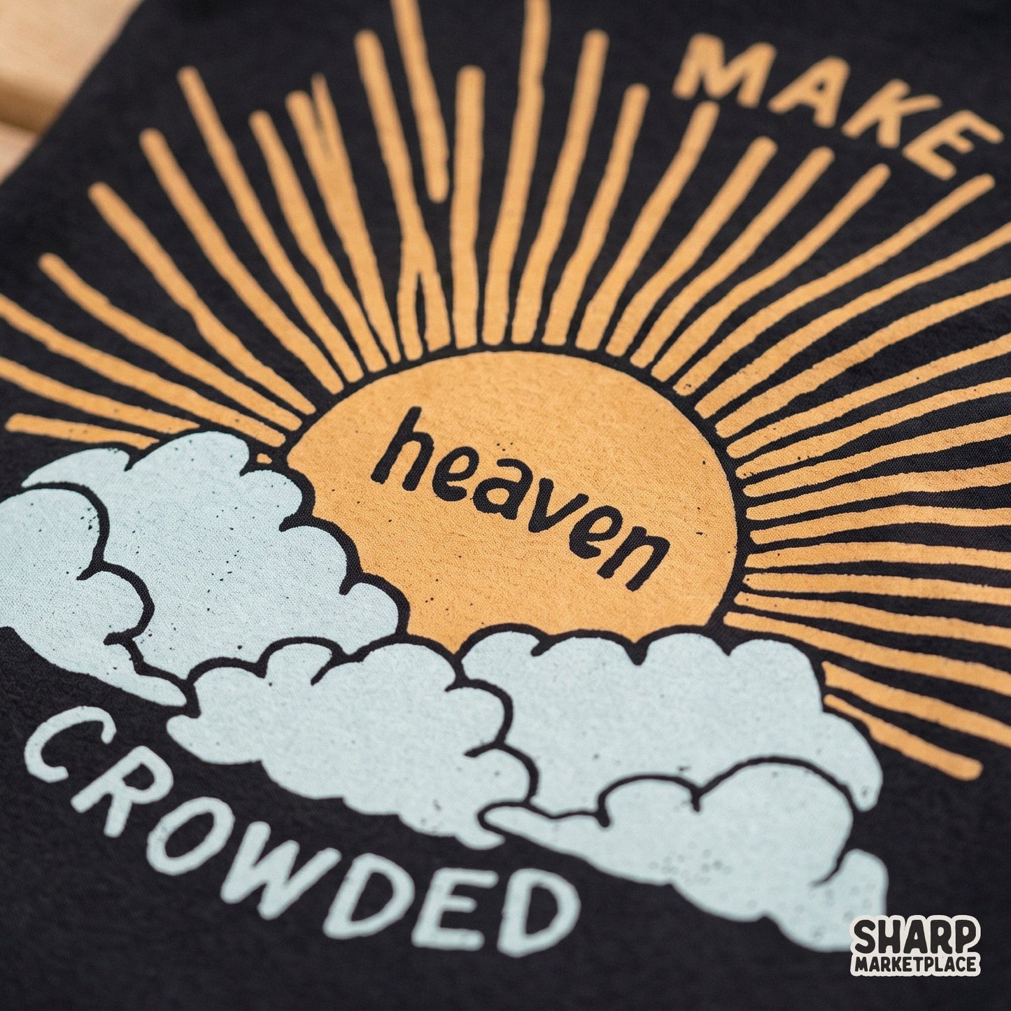 Retro Make Heaven Crowded christian png design with sunshine clouds for trendy shirts and faith apparel