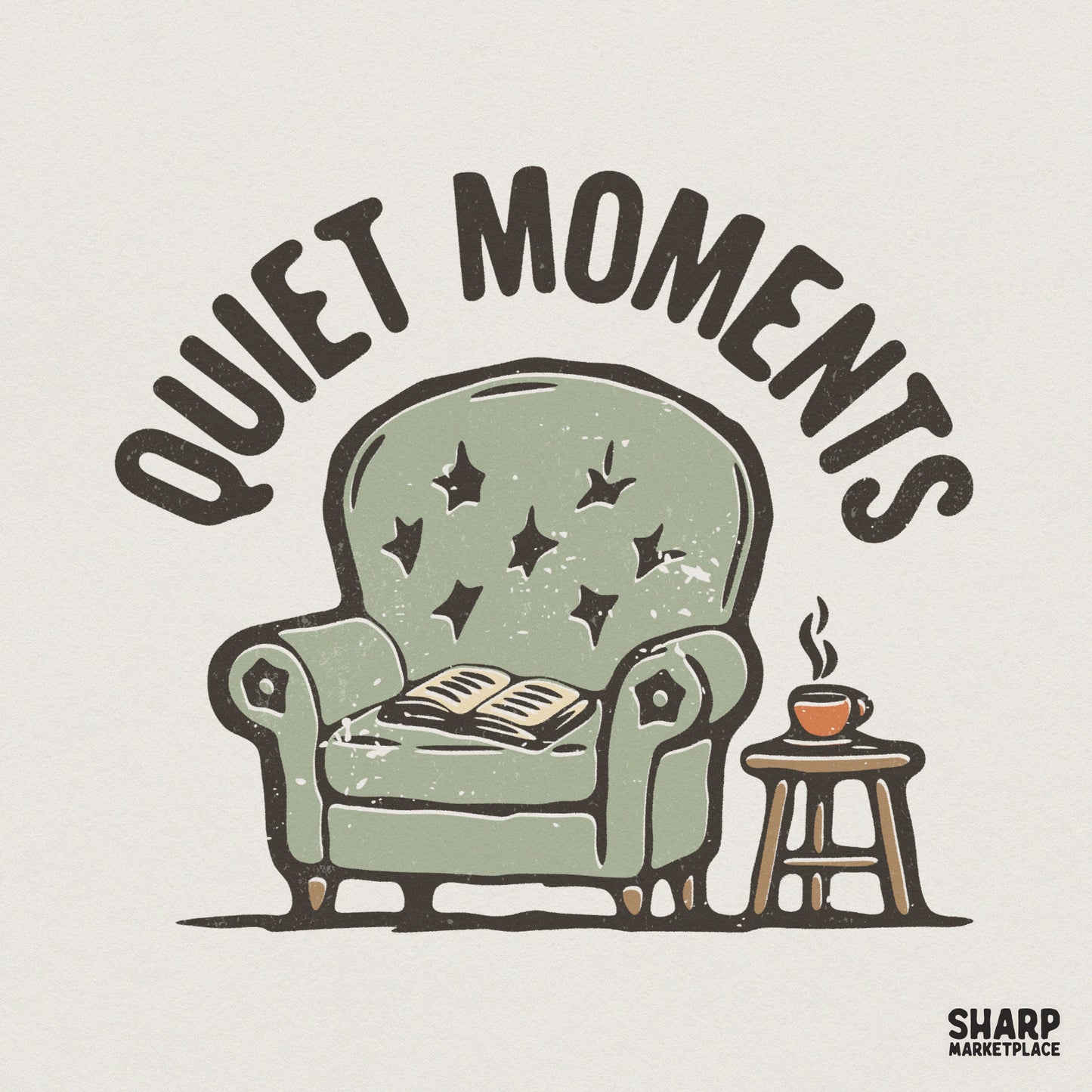 Quiet Moments PNG, Cozy Reading Chair Digital Design - 300 DPI Design for
