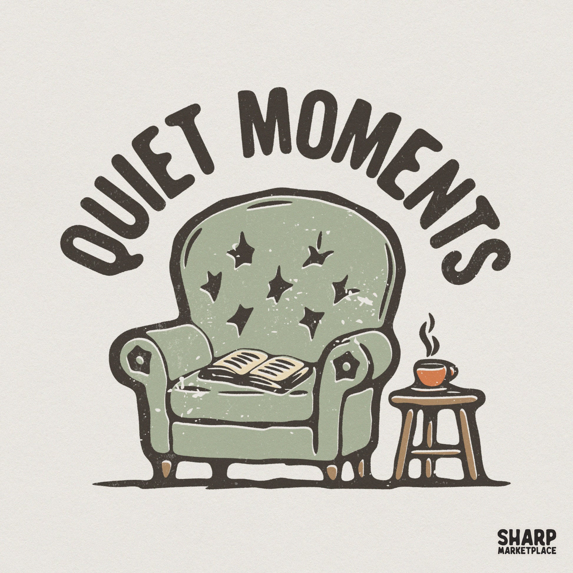 Quiet Moments PNG, Cozy Reading Chair Digital Design - 300 DPI Design for