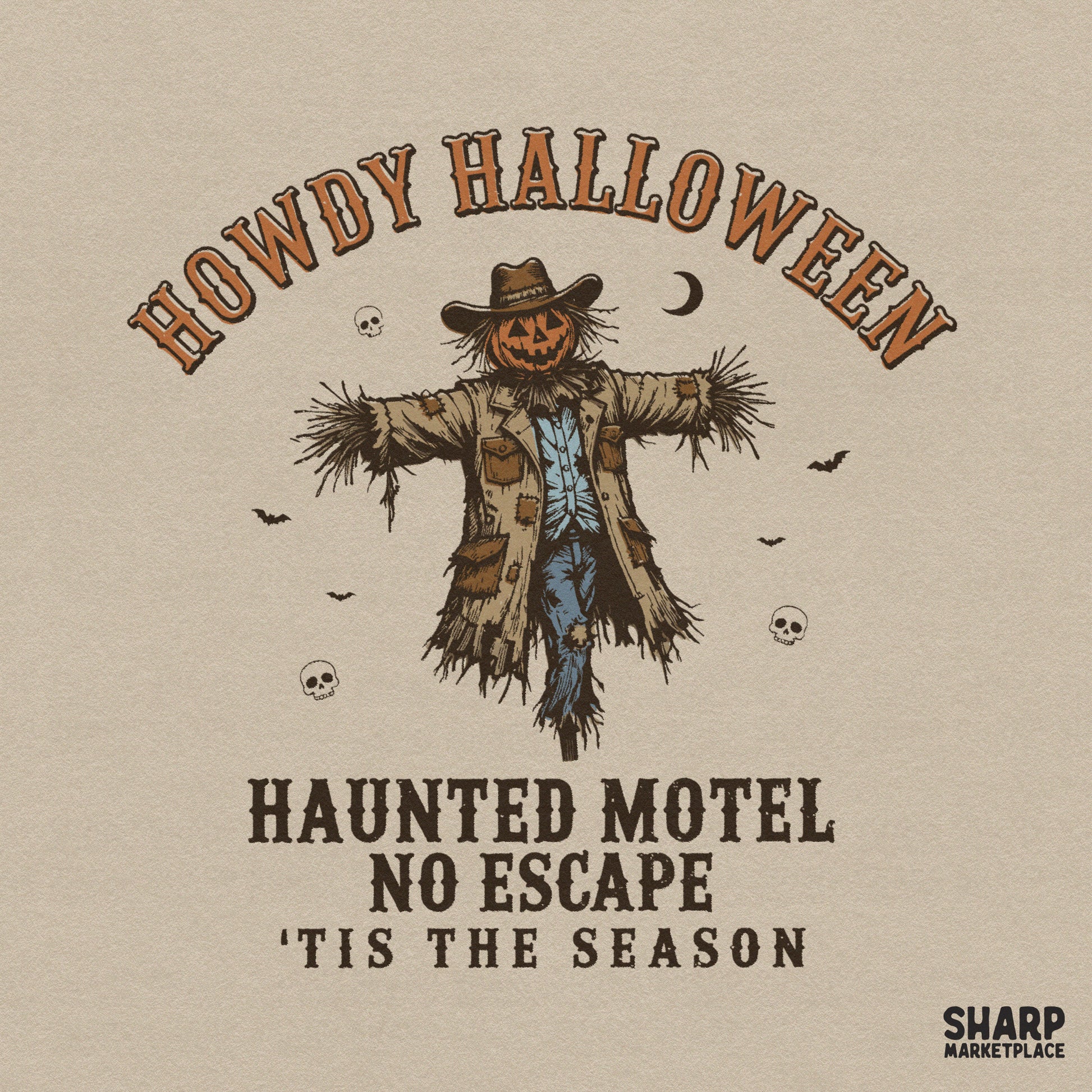 Howdy Halloween haunted motel western pumpkin PNG for retro spooky season cowgirl shirts and fall sublimation designs