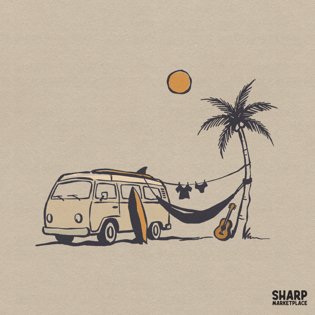 Retro Beach Van Hammock Scene, Summer PNG For Shirt PNG Vacation Fans -