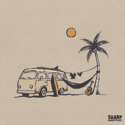 Retro Beach Van Hammock Scene, Summer PNG For Shirt PNG Vacation Fans -
