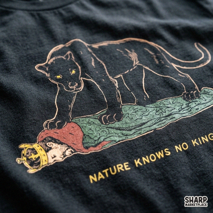 Retro Nature Knows No Kings black panther PNG design for streetwear shirts and t-shirts