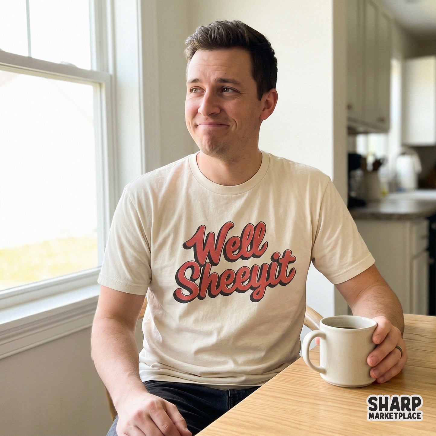 Bold hand-lettered Well Sheeyit quote in vibrant red with a deep shadow, designed for custom sarcastic t-shirts, stickers, or DIY craft projects.