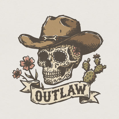 Outlaw PNG Skull, Western Floral Cowboy Hat PNG - 300 DPI Design for