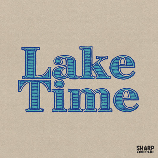 Retro summer Lake Time PNG with striped letters for vintage lake life beach cruise apparel and sublimation design