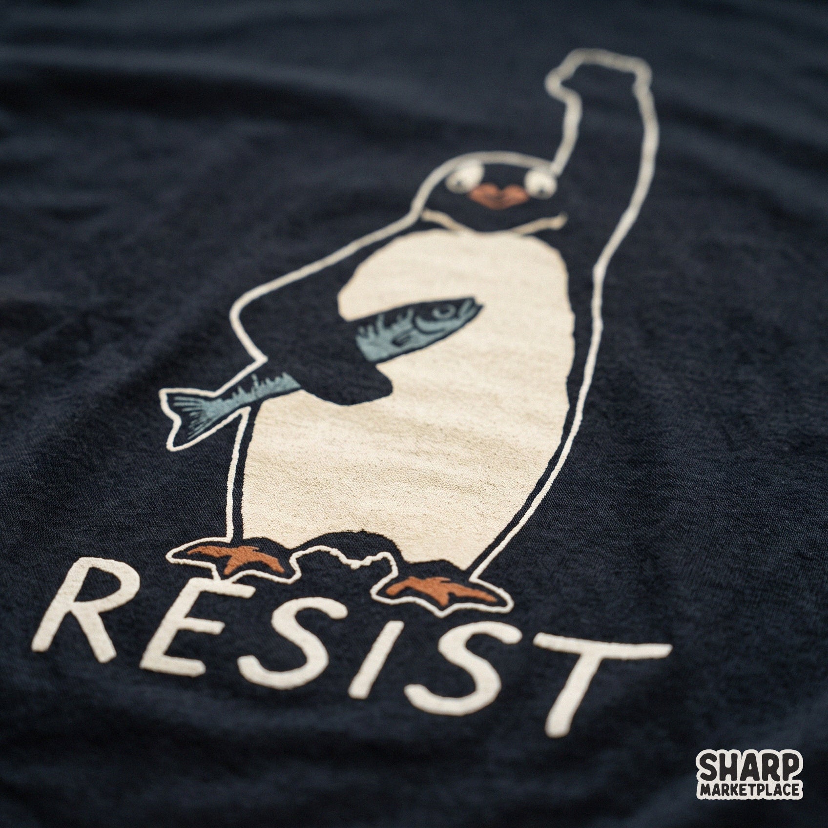 Retro rebel penguin graphic design with a fist up for a funny shirt png sublimation project