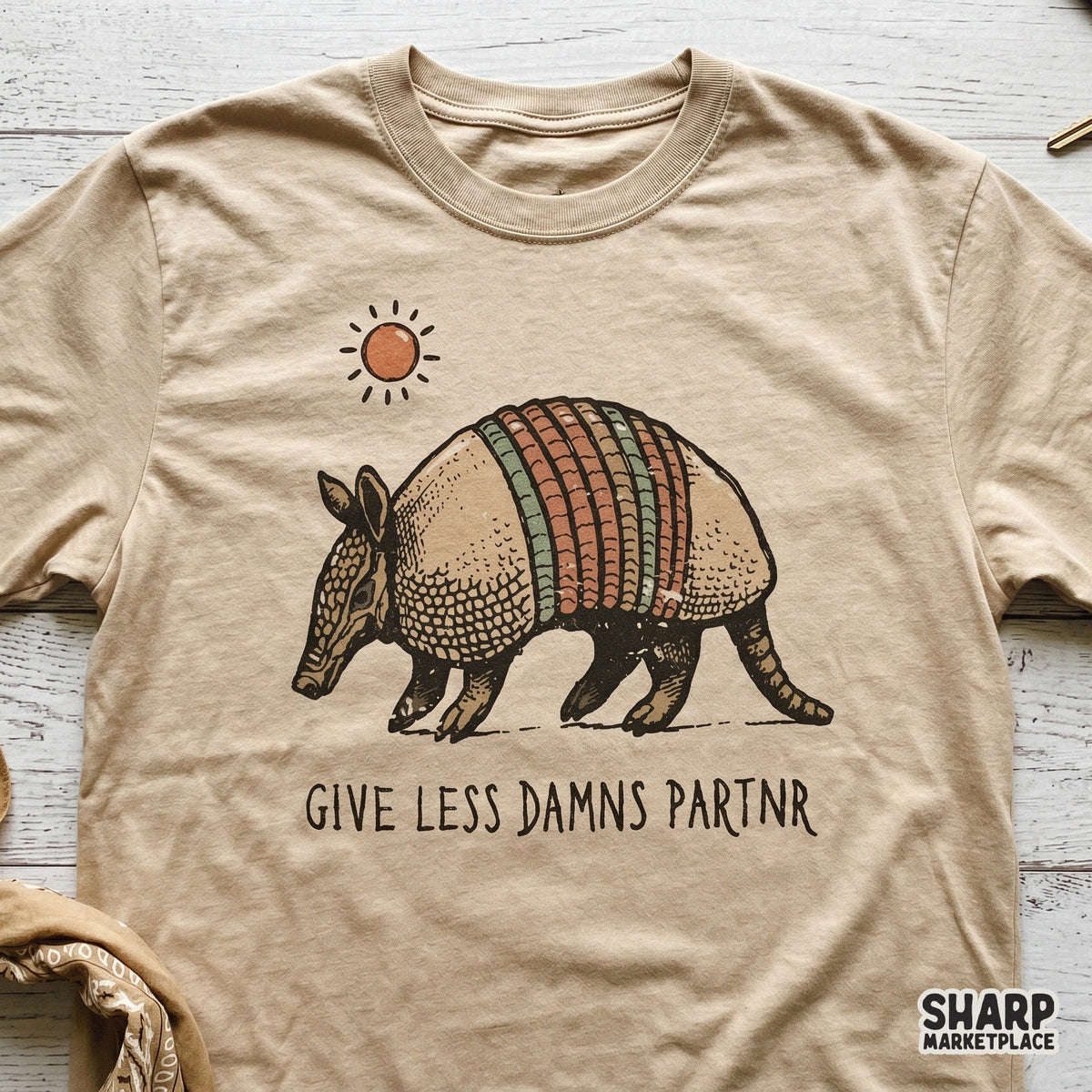 Vintage aesthetic armadillo graphic with sage and terracotta shell accents, perfect for sublimation, stickers, or custom t-shirt printing.