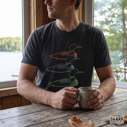 Three vintage loons water bird illustration retro lake and hunting graphic PNG for t-shirts and apparel