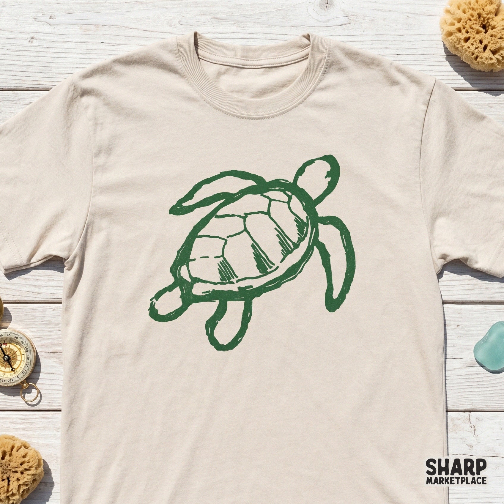 Artistic sea turtle sketch in deep green ink, a versatile digital design for summer apparel, sublimation transfers, and unique coastal DIY gift projects.