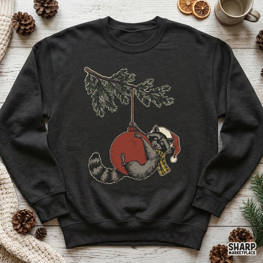 Cute Christmas Raccoon on Tree Ornament Christmas PNG