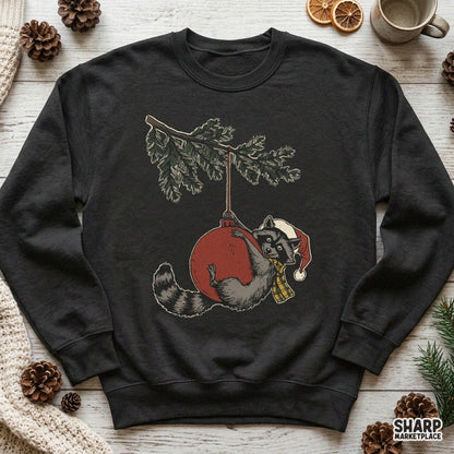 Cute Christmas Raccoon on Tree Ornament Christmas PNG