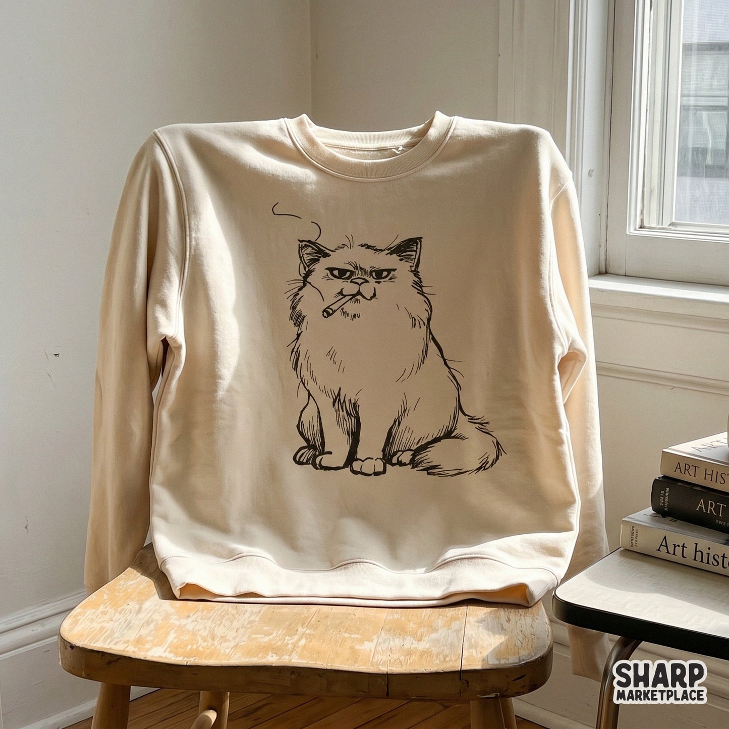 Funny sarcastic fluffy boss cat smoking a cigarette retro vintage graphic design for sublimation shirts