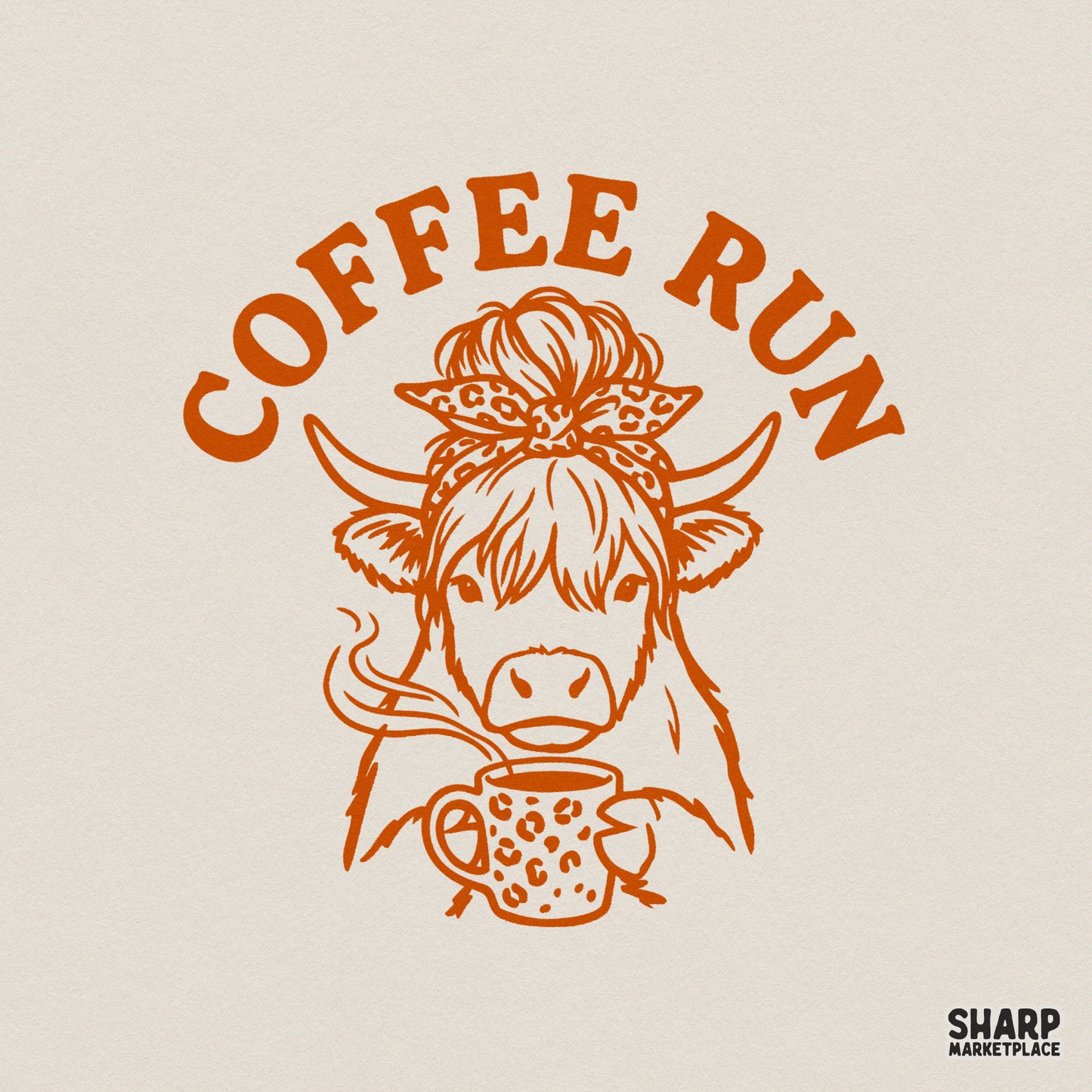 Coffee Run PNG, Funny Highland Cow Shirt Design - 300 DPI Design for