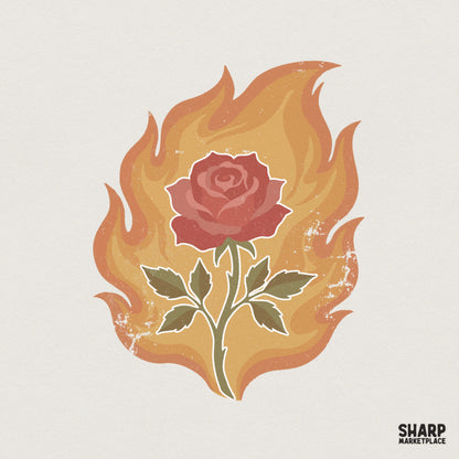 Burning Rose PNG, Fire Floral Digital Art - 300 DPI Design for T-Shirt