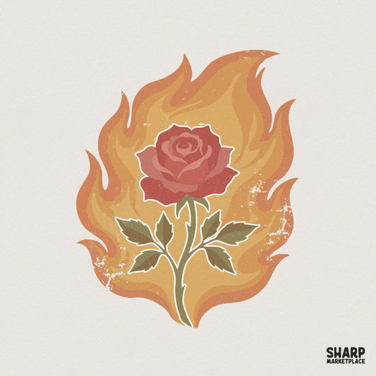 Burning Rose PNG, Fire Floral Digital Art - 300 DPI Design for T-Shirt